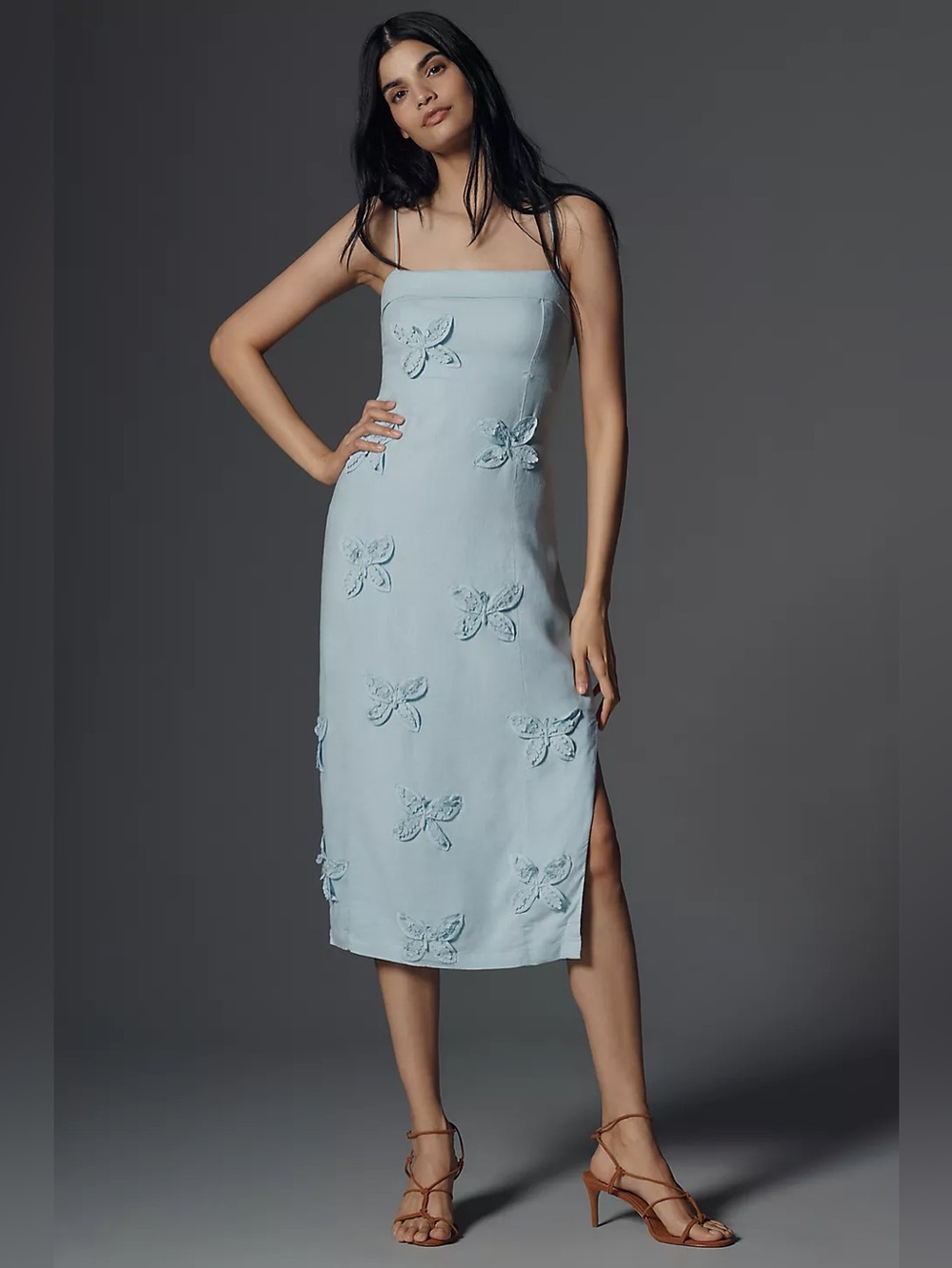 NWT Size XLP- Maeve Linen Blend 3D butterflies Appliqué Midi Dress (NWT US$ 248)